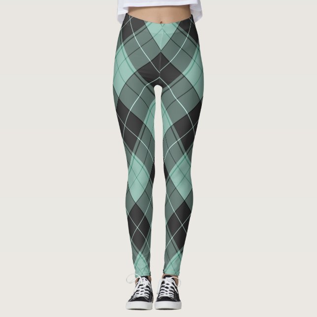 Leggings Simple patrón de tartán en turquesa (Anverso)