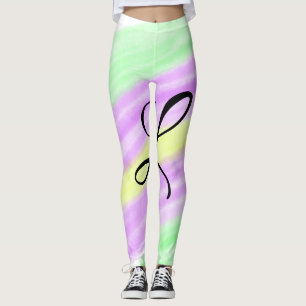 Leggings Simple verde púrpura acuarela añade tu monograma n