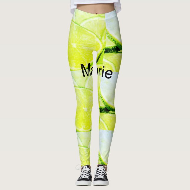 Leggings Simple yellow green lemon add name minimal custom  (Anverso)