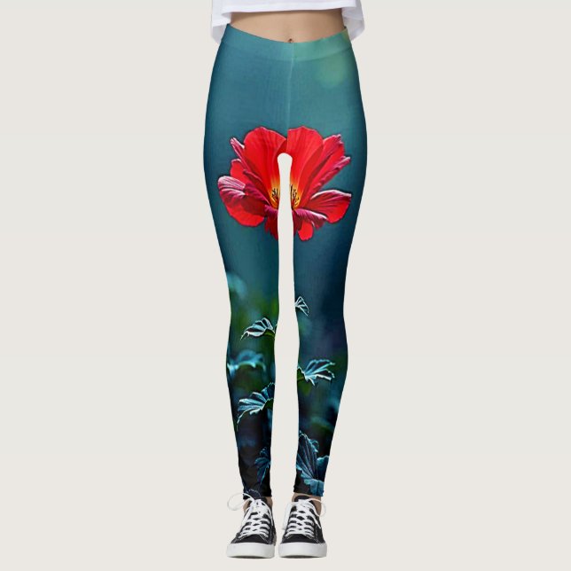 Leggings Single Red Bloom Focus Design (Anverso)