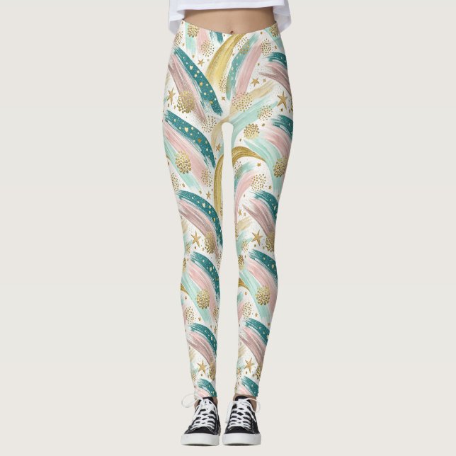 Leggings Singular pastel arcoiris abstracto con estrellas d (Anverso)