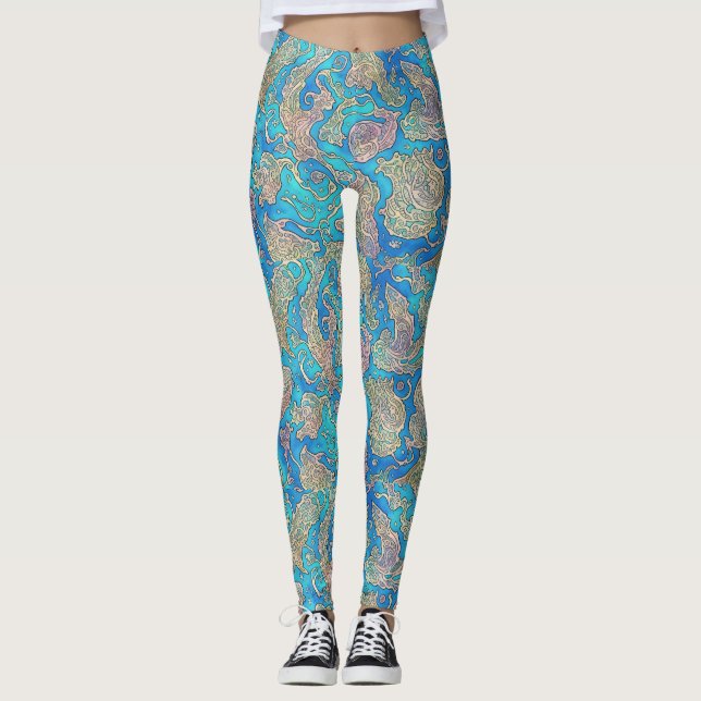 Leggings Singular Resumen de Olas Marinas Turquesas Azules (Anverso)