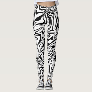 Leggings Sinudo líquido de resumen negro y blanco