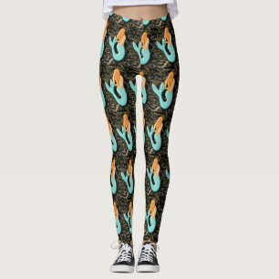 Leggings sirena de cabeza roja de cola azul