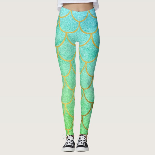 Leggings Sirena de oro Escales Verde azulada Turquesa Purpu (Anverso)