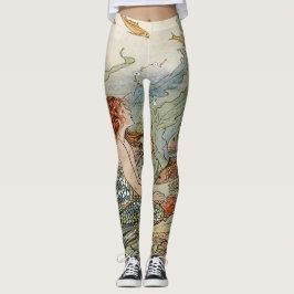 Leggings Sirena femenina hermosa del vintage debajo del mar