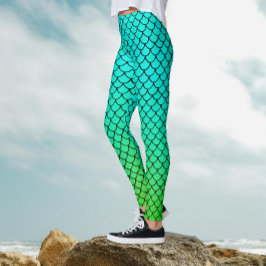 Leggings Sirena Fría Gradiente Azul Acuático Patrón Escamas