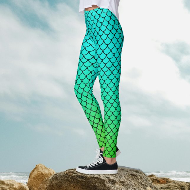 Leggings Sirena Fría Gradiente Azul Acuático Patrón Escamas (Subido por el creador)