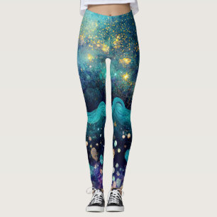 Leggings Sirena Mística Bajo el Océano Galaxia Dorado Turqu