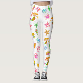 Leggings Sirena y conchas de playa Vibe Blanco