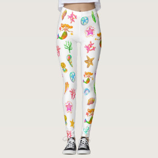 Leggings Sirena y conchas de playa Vibe Blanco