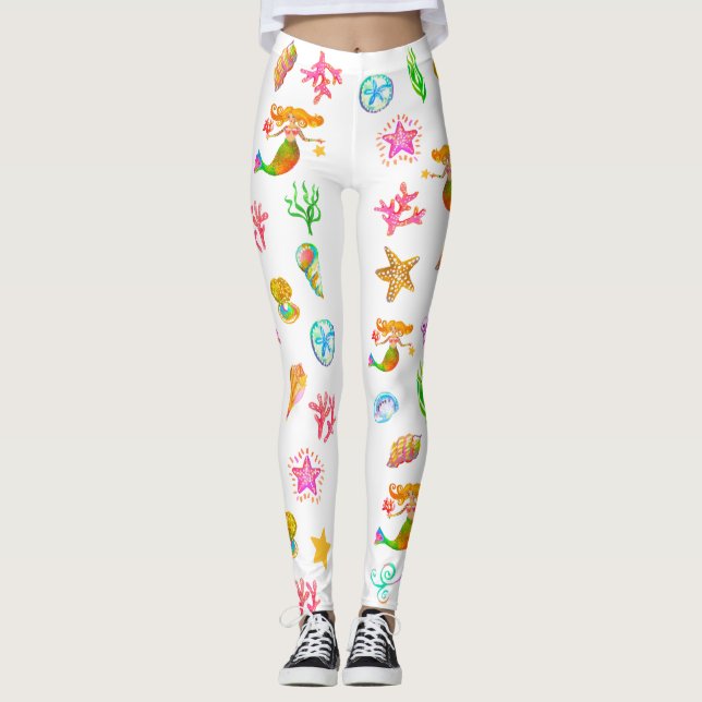 Leggings Sirena y conchas de playa Vibe Blanco (Anverso)