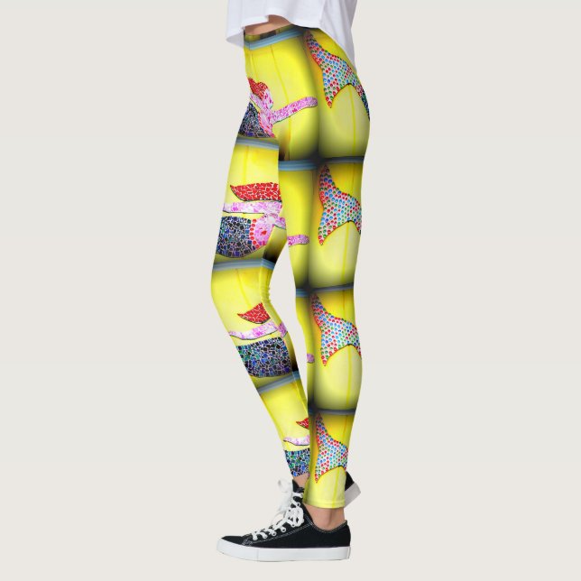 Leggings sirenas de mosaico rosa Thunder_Cove amarillo (Izquierda)