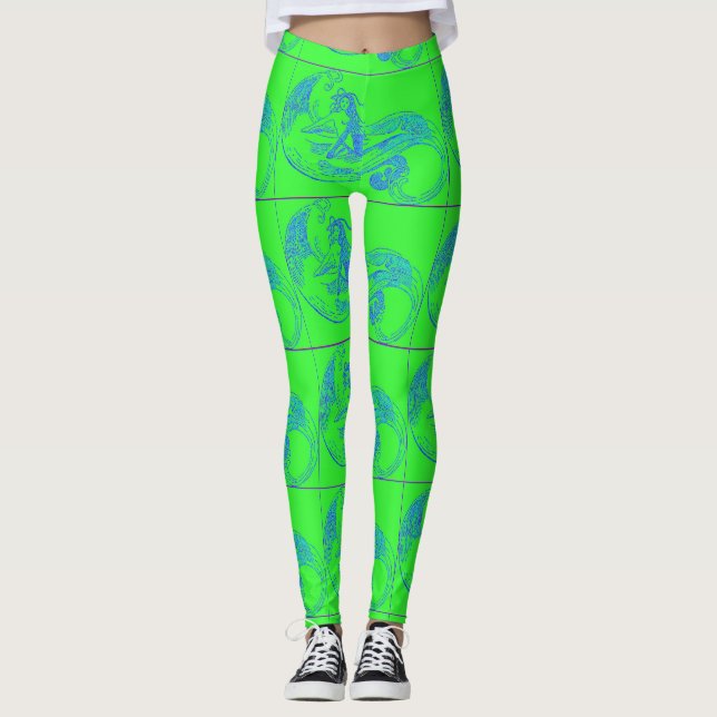 Leggings sirenas montadas en olas verdes (Anverso)