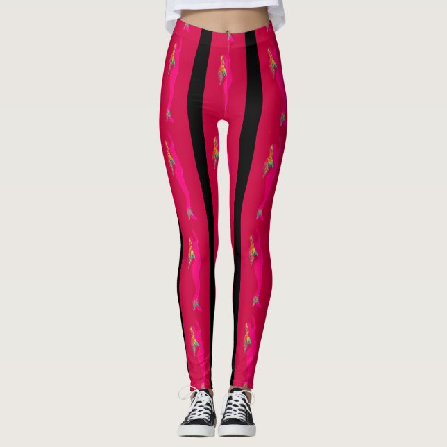 Leggings sirenas rosadas en ascenso rayas rojas/negras (Anverso)