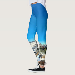 Leggings Sisimiut Greenland Clear Blue Sky Colorful Houses