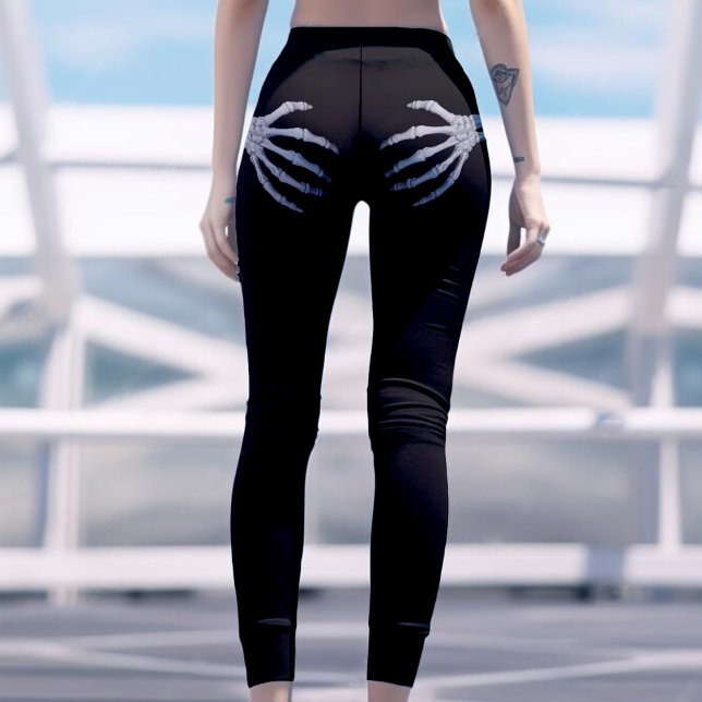 Leggings Skeleton Halloween Black (Skeleton Hand on Booty Funny Halloween Black Leggings)