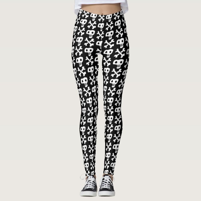 Leggings Skull y cross-bone Pirate Design Black & White (Anverso)