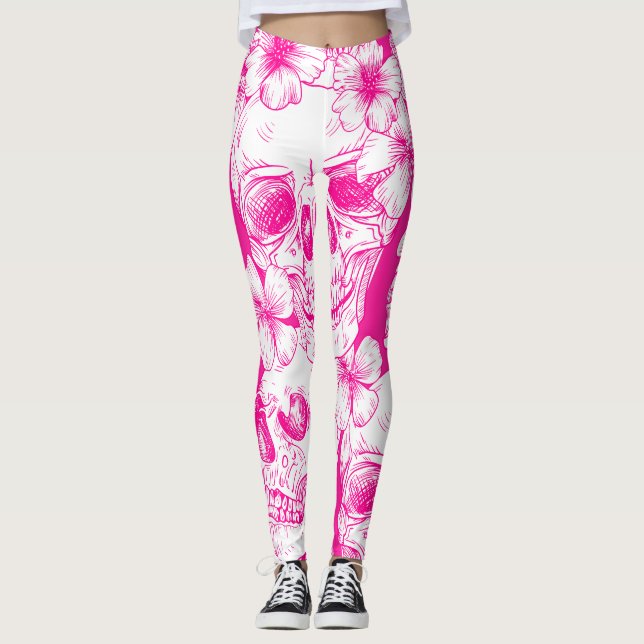 Leggings Skulls florales rosas (Anverso)