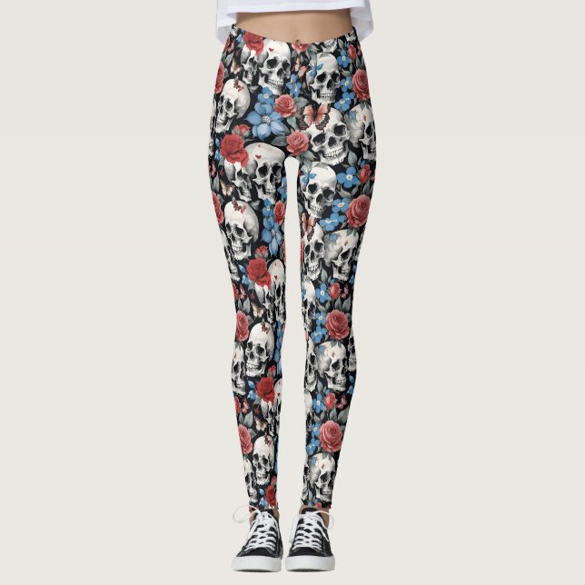 Leggings Skulls Rosas y negras-me-nots (Anverso)