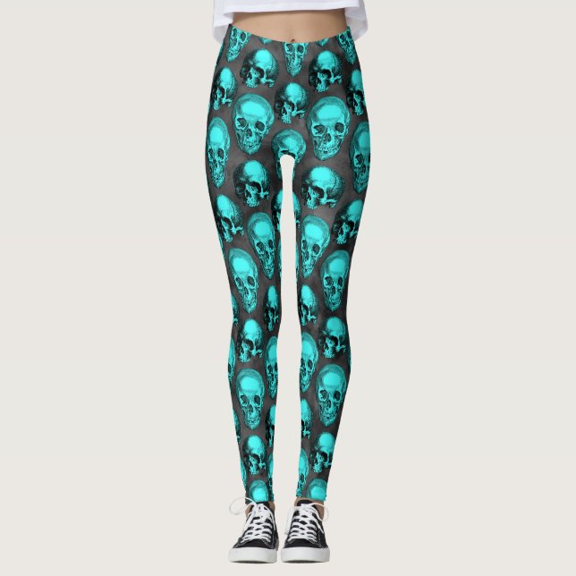 Leggings Skulls turquesa y diseño de la serie de girasoles  (Anverso)