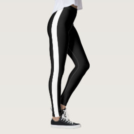 Leggings Sleek simple franja lateral blanca en negro