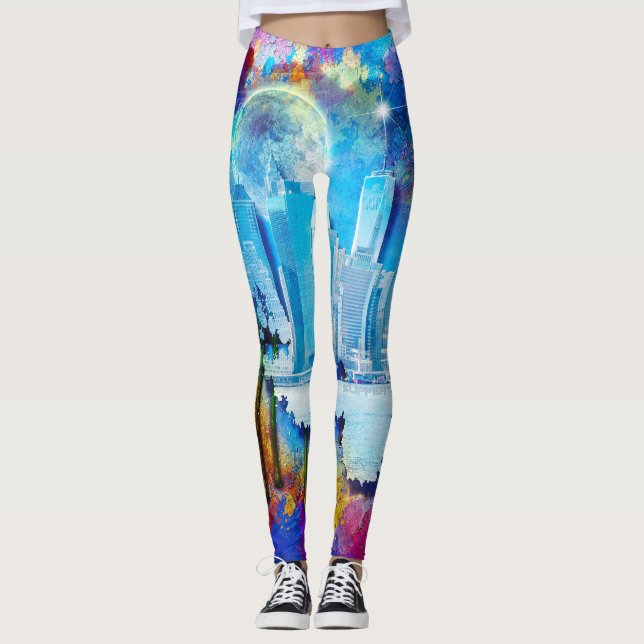 Leggings SlipperyJoe NYC luna de grafiti rodeada de agitaci (Anverso)