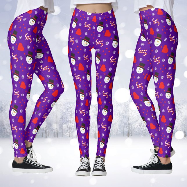 Leggings Snowflakes Snowman Candy Canes fondo azul (Snowflakes Snowman Candy Canes Blue Background Leggings)