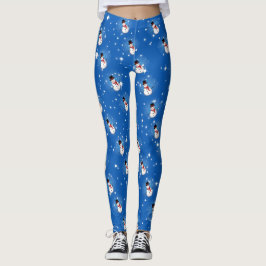 Leggings Snowman divertido en Gorra negro y bufanda roja en