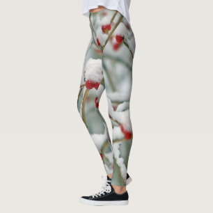 Leggings Snowy Red Berries Winter Scene