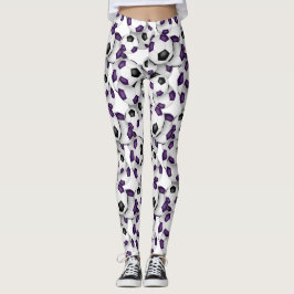 Leggings soccer balls with girls team colors purple black 