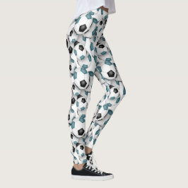 Leggings soccer balls with teal black team colors