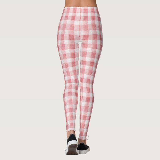 Leggings Soft Girly Pink White Plaid Stripes (Reverso)