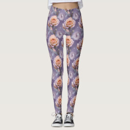 Leggings Soft Pastel Roses In Shades Of Peach And Pale Pink