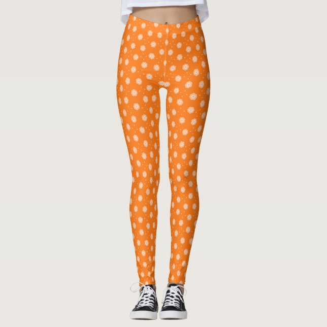 Leggings Soft Peachy Beige Flowers on Orange Background  (Anverso)