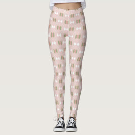 Leggings Soft pink diamond grid with olive and blush floral