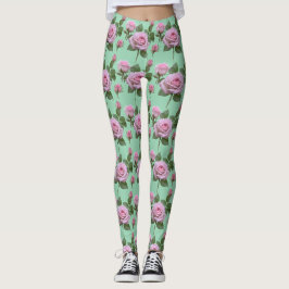 Leggings Soft Pink Roses With Subtle Lavender Highlights 