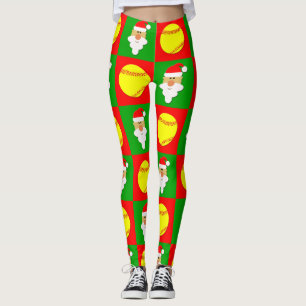 Leggings Softball de Fastpitch y navidad rojos y verdes de