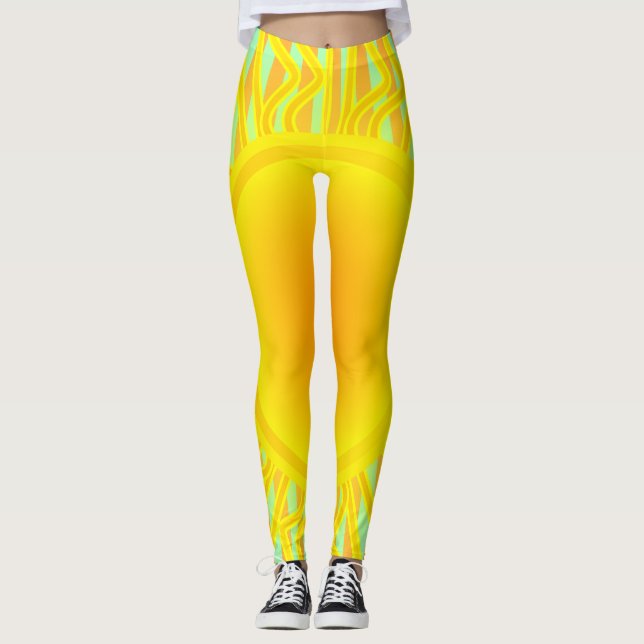 Leggings Sol caliente con rayas en Aqua y rayas Naranjas (Anverso)