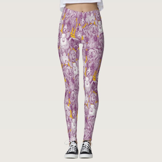 Leggings solo cerdos púrpura amarillo (Anverso)