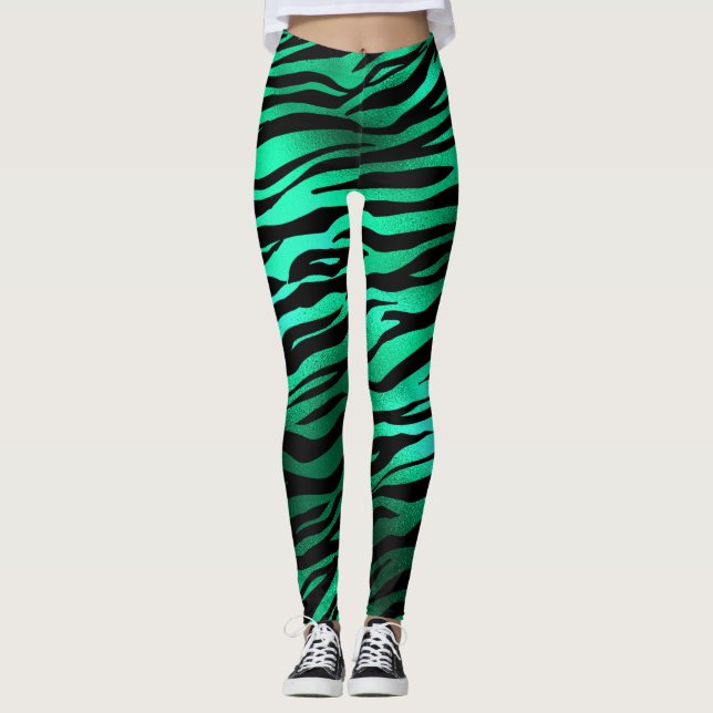 Leggings Sombras de impresión de tigre y cebra verde esmera (Anverso)