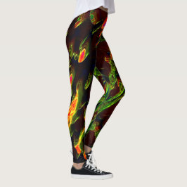 Leggings Sombras de verde drenadas en llama de fuego