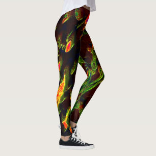 Leggings Sombras de verde drenadas en llama de fuego