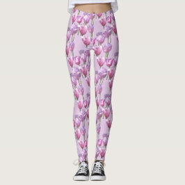 Leggings Sombreado del patrón de tulipanes rosados soleado