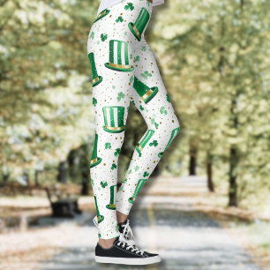 Leggings Sombreros y tréboles de lujo verdes dorados blanco