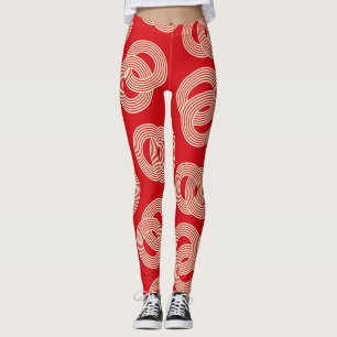 Leggings Sombrillas rojas, patrón de anillos a rayas interb