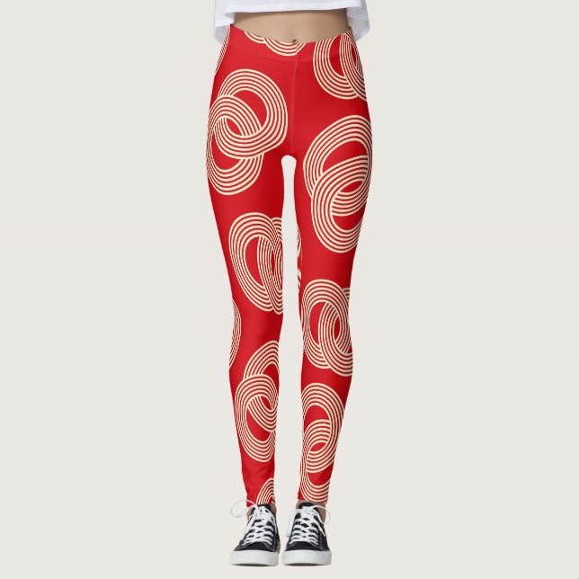 Leggings Sombrillas rojas, patrón de anillos a rayas interb (Anverso)