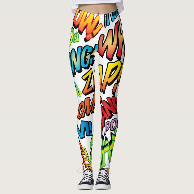 Leggings Sonidos de arte pop de cómics tipográficos diverti (Anverso)