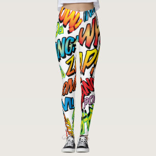 Leggings Sonidos divertidos de arte pop de cómics tipográfi