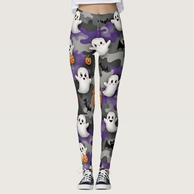 Leggings Sonriente Fantasma Bats Calabazas (Anverso)